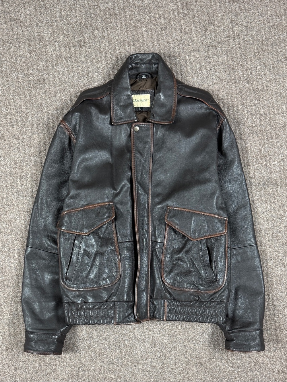 Vintage Brown Genuine Leather Flight Bomber Jacket Men’s Large 90s St John’s Bay